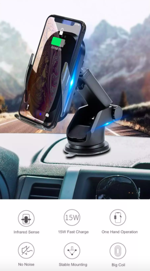 Poza cu Set incarcator auto fast wireless chargers, 15W, Automatic SMART sensor, Incarcator auto fast 7A