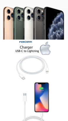Imagine 2 X Cablu de date Foxconn ligthning to usb C iPhone 11pro,11promax, iOS 13