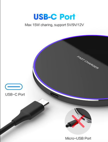 Poza cu Incarcator Wireless Fast Charging Pad QI  15W,pentru iPhone11,11promax/X/XS/XSMAX