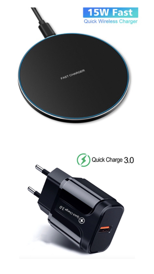 Poza cu Incarcator wireless fast charge , QUANDES, Aluminum Ultra Slim 15W, Black , +Incarcator FAST Chargers 18w /3.0