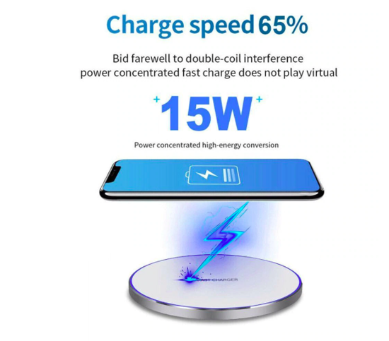 Poza cu Incarcator wireless super fast charge  , Aluminum Ultra Slim 15W,WHITE +Incarcator FAST Chargers 18W 3.0