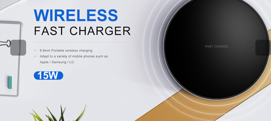 Poza cu Incarcator wireless fast charge , QUANDES, Aluminum Ultra Slim 15W, Black , +Incarcator FAST Chargers 18w /3.0