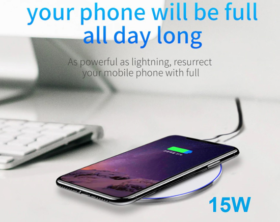 Poza cu Incarcator wireless fast charge EFOX, Aluminum Ultra Slim 15W, white+Incarcator FAST Chargers 18W 3.0