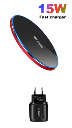 Imagine Incarcator wireless fast charge 15W,,Ultra Slim 15W +Incarcator FAST Chargers 18W/3.0 - black/red