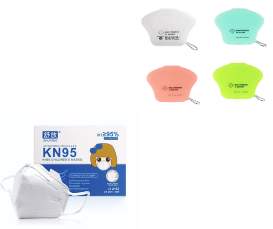 Imagine Set 10 bucati Masca de protectie KN95 FFP2  pentru copii plus 4 bucati cutii portabile pentru depozitare