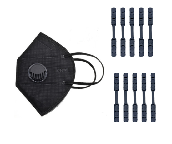 Imagine Set 10 Buc Masca Respiratoare KN95 FFP2 negru valve Plus 10 Dispozitive De Prindere,ambalaj ,individual