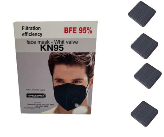 Imagine Set 10 Bucati Masca De Protectie KN95 FFP2 cu valve Plus 4 Bucati Cutii Portabile Pentru Depozitare,Negru