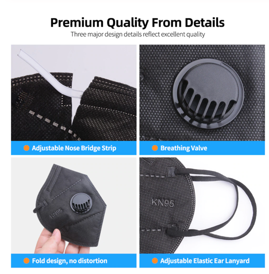 Poza cu Set 10 Bucati Masca De Protectie KN95 FFP2 cu valve Plus 4 Bucati Cutii Portabile Pentru Depozitare,Negru