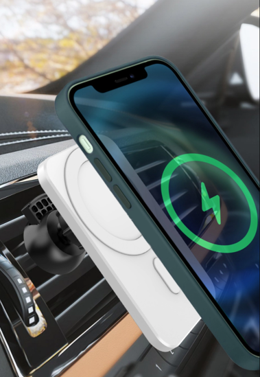 Poza cu Set Incarcator magnetic wireless car charger alb, pentru iPhone 12/12 Pro/12 Pro Max/12 Mini, plus incarcator auto 7A