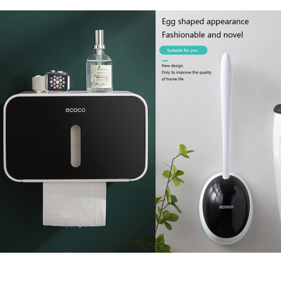 Poza cu Set Perie silicon pentru toaleta cu suport hartie igienica cu raft de depozitare dispenser