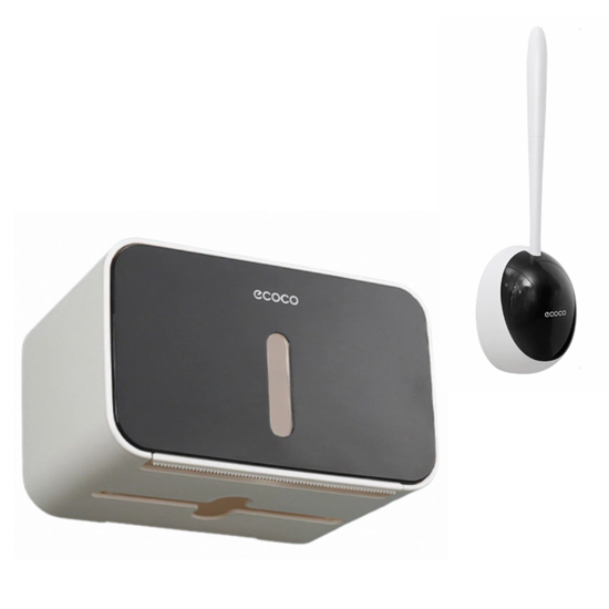 Poza cu Set Perie silicon pentru toaleta cu suport hartie igienica cu raft de depozitare dispenser