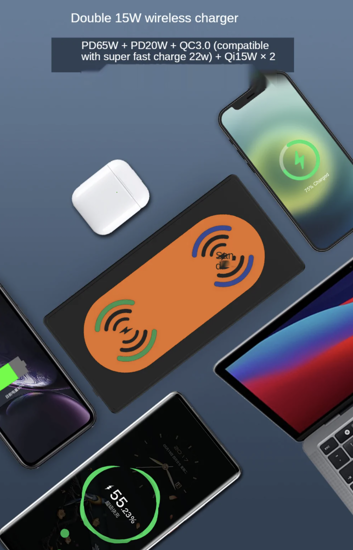 Poza cu 150W, 8 in 1 incarcator USB PD cu 6 porturi si incarcator dublu wireless de 15 W ,Afisaj LED Statie de incarcare ,Alb