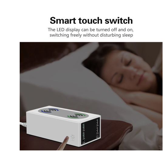 Poza cu 150W, 8 in 1 incarcator USB PD cu 6 porturi si incarcator dublu wireless de 15 W ,Afisaj LED Statie de incarcare ,Alb