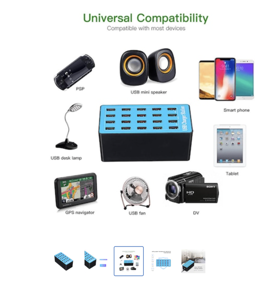 Poza cu Statie de incarcare 100W Smart cu 20 porturi USB 5V 20A si ventilator