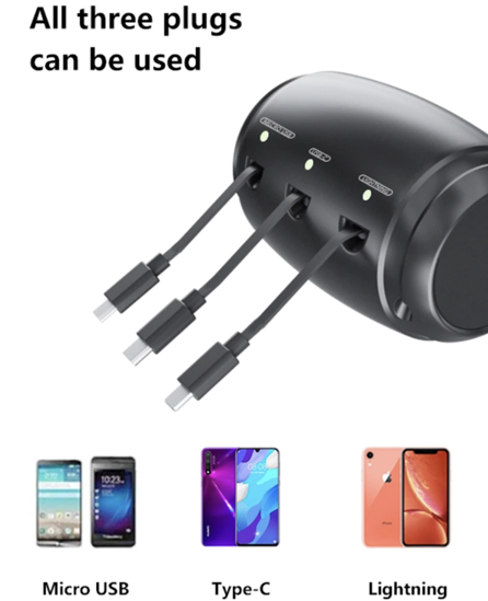 Poza cu Incarcator de masina  3 in 1 cu cablu retractabil,pentru pasagerii din spate  pentru telefoane universale iphone,samsung,android
