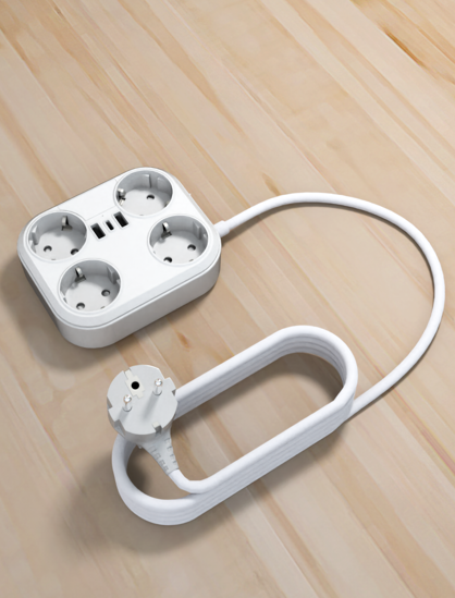 Poza cu Prelungitor 4000W max 16A cu 4 prize electrice, 2 prize USB, Type C, 1,8 m