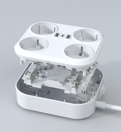 Poza cu Prelungitor 4000W max 16A cu 4 prize electrice, 2 prize USB, Type C, 1,8 m