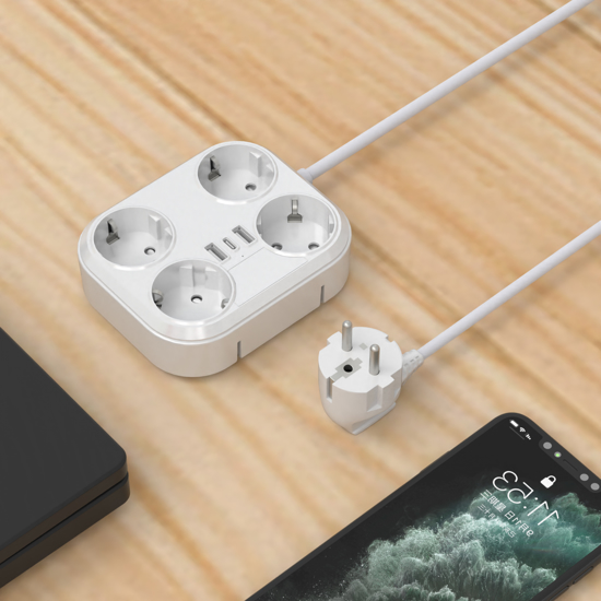 Poza cu Prelungitor 4000W max 16A cu 4 prize electrice, 2 prize USB, Type C, 1,8 m