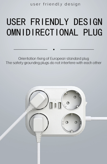 Poza cu Prelungitor 4000W max 16A cu 4 prize electrice, 2 prize USB, Type C, 1,8 m