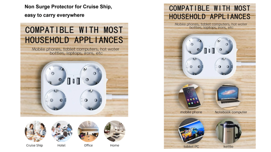 Poza cu Prelungitor 4000W max 16A cu 4 prize electrice, 2 prize USB, Type C, 1,8 m