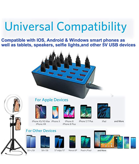 Poza cu Statie de incarcare 100W Smart cu 20 porturi USB 5V 20A si ventilator