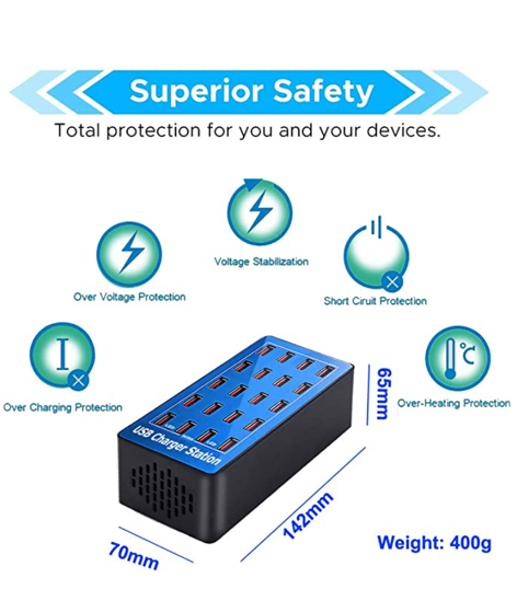Poza cu Statie de incarcare 100W Smart cu 20 porturi USB 5V 20A si ventilator