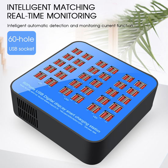 Poza cu Statie de incarcare 300W Smart cu 60 porturi USB 5V 60A si ventilator