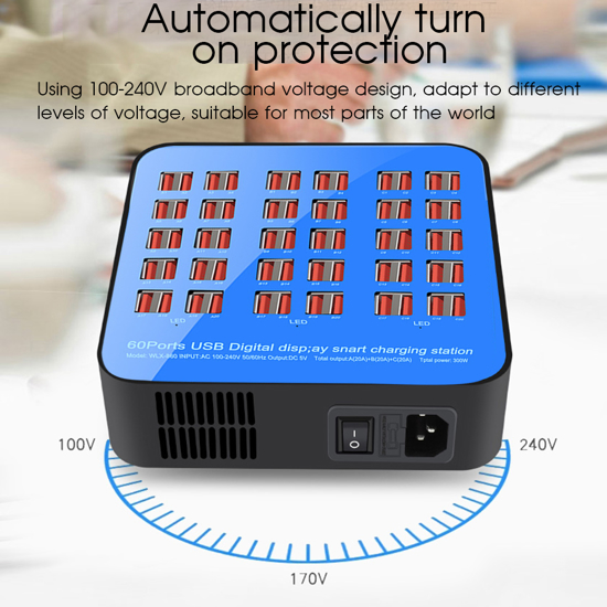 Poza cu Statie de incarcare 300W Smart cu 60 porturi USB 5V 60A si ventilator