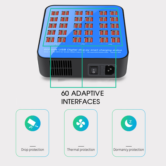 Poza cu Statie de incarcare 300W Smart cu 60 porturi USB 5V 60A si ventilator