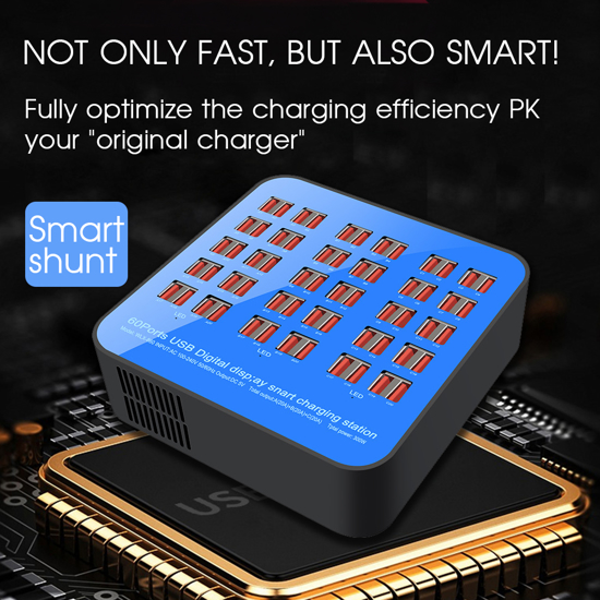 Poza cu Statie de incarcare 300W Smart cu 60 porturi USB 5V 60A si ventilator