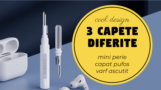 Poza cu Kit pentru curatare casti in ear, trusa 2 piese, stilou cu perie si pix cu plus special concepute pentru curatare carcase si casti