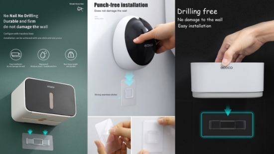 Poza cu Set suport hartie igienica cu raft de depozitare dispenser, Perie silicon pentru toaleta, Suport Pentru Uscator De Par Montat Pe Perete