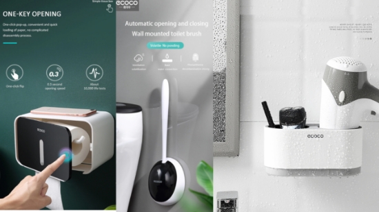 Poza cu Set suport hartie igienica cu raft de depozitare dispenser, Perie silicon pentru toaleta, Suport Pentru Uscator De Par Montat Pe Perete