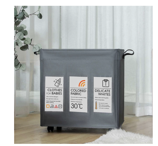 Poza cu Cos de rufe cu 3 compartimente, deluxe, 52 x 46 x 26 cm, Gri, 120L