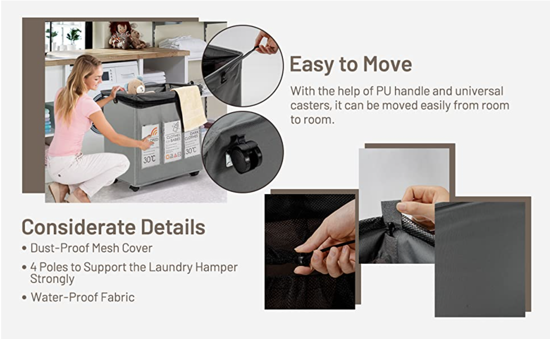 Poza cu Cos de rufe cu 3 compartimente, deluxe, 52 x 46 x 26 cm, Gri, 120L