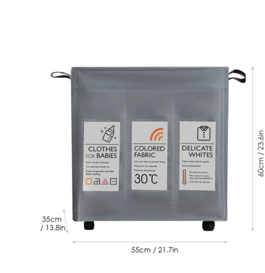 Poza cu Cos de rufe cu 3 compartimente, deluxe, 52 x 46 x 26 cm, Gri, 120L