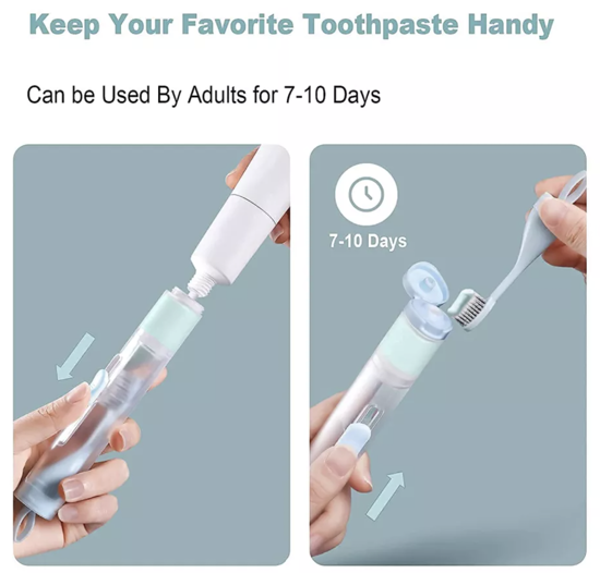 Poza cu Set 2 buc, Periute de dinti pliabile, cu pasta de dinti reincarcabila, ideale pentru voiaj