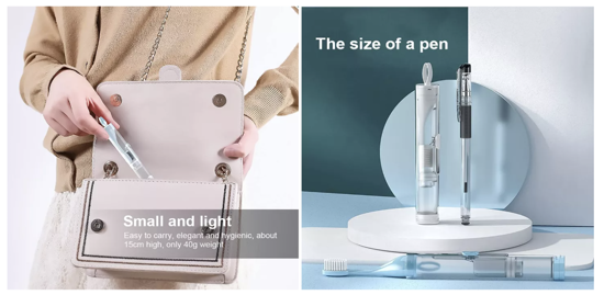 Poza cu Set 2 buc, Periute de dinti pliabile, cu pasta de dinti reincarcabila, ideale pentru voiaj