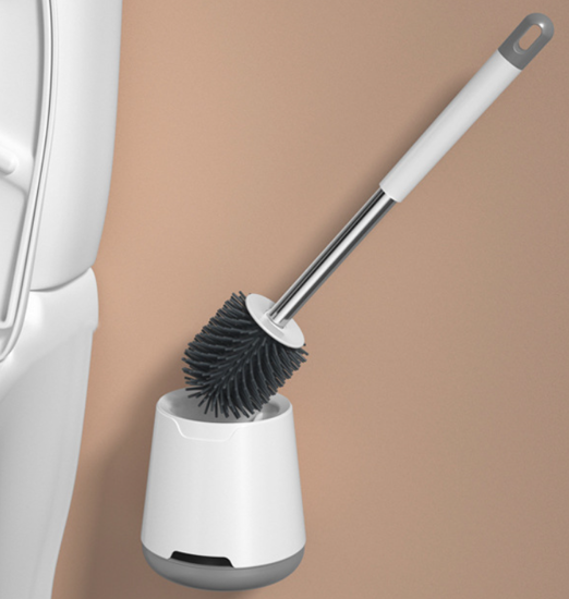 Poza cu Perie de silicon pentru toaleta cu suport din plastic, aspect modern, WHST1