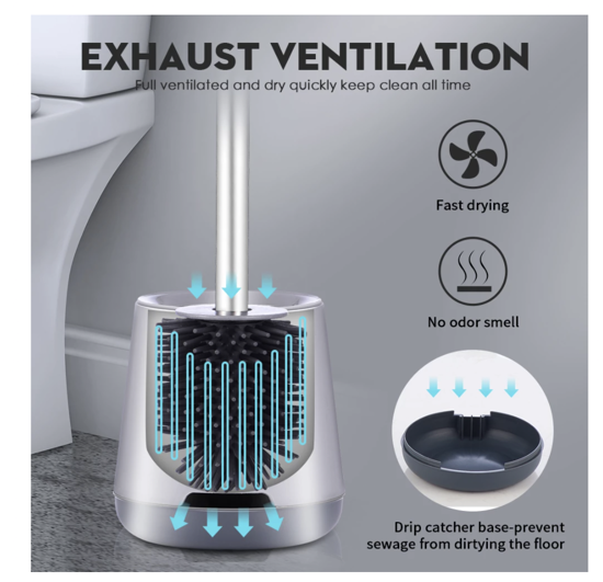 Poza cu Perie de silicon pentru toaleta cu suport din plastic, aspect modern, WHST1