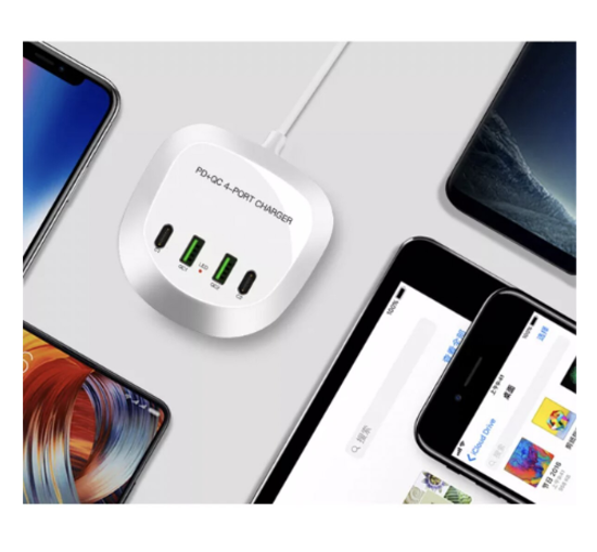 Poza cu Incarcator de birou portabil 40W cu 4 porturi usb, 2 X PD, 2 X USB C, pentru iPhone 13 Pro Max/13 Pro/13 Mini, iPad Pro, telefoane mobile Galaxy Samsung