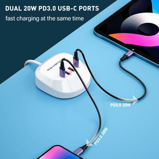 Poza cu Incarcator de birou portabil 40W cu 4 porturi usb, 2 X PD, 2 X USB C, pentru iPhone 13 Pro Max/13 Pro/13 Mini, iPad Pro, telefoane mobile Galaxy Samsung