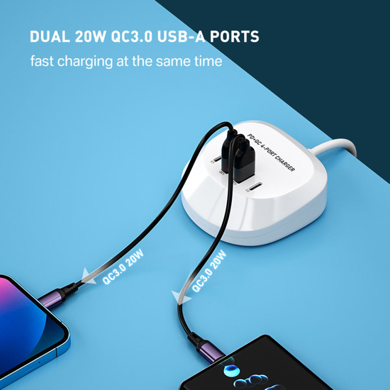 Poza cu Incarcator de birou portabil 40W cu 4 porturi usb, 2 X PD, 2 X USB C, pentru iPhone 13 Pro Max/13 Pro/13 Mini, iPad Pro, telefoane mobile Galaxy Samsung
