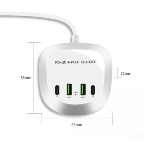 Poza cu Incarcator de birou portabil 40W cu 4 porturi usb, 2 X PD, 2 X USB C, pentru iPhone 13 Pro Max/13 Pro/13 Mini, iPad Pro, telefoane mobile Galaxy Samsung