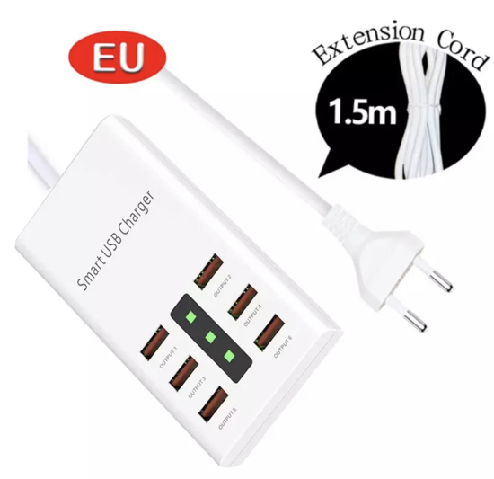 Poza cu Incarcator USB universal cu 6 porturi smart usb fast charge, 30W, 6A, 1,5 m
