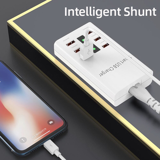 Poza cu Incarcator USB universal cu 6 porturi smart usb fast charge, 30W, 6A, 1,5 m