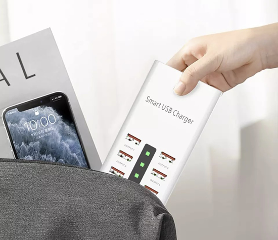 Poza cu Incarcator USB universal cu 6 porturi smart usb fast charge, 30W, 6A, 1,5 m