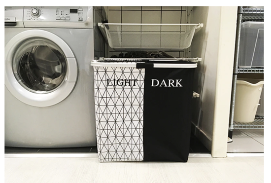 Poza cu Cos de rufe pliabil, whstore, cu 2 compartimente, 93L, 53 x 33 x 53 cm, alb, negru