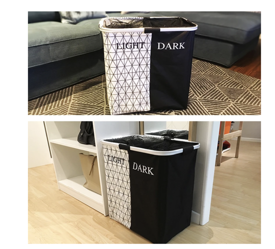 Poza cu Cos de rufe pliabil, whstore, cu 2 compartimente, 93L, 53 x 33 x 53 cm, alb, negru