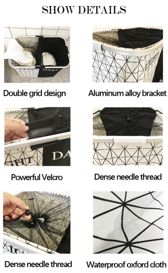 Poza cu Cos de rufe pliabil, whstore, cu 2 compartimente, 93L, 53 x 33 x 53 cm, alb, negru